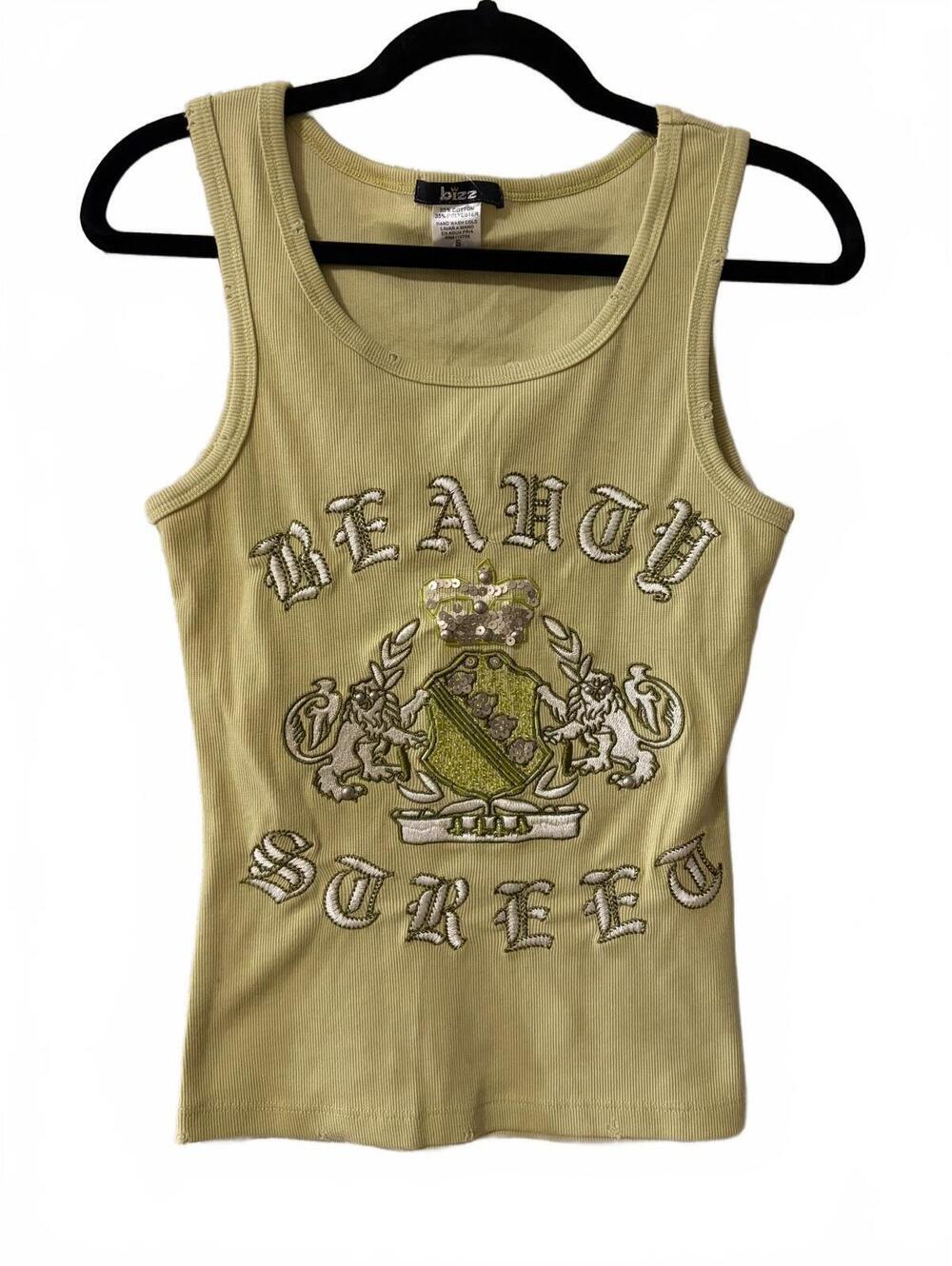 Bizz Women's Beige Embroidered Beauty Street Tank Top Size S
